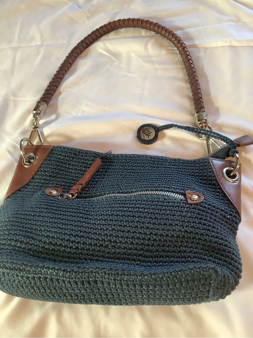 The Sak Navy Woven Shoulder Bag with Brown Trim - Picture 2 of 12